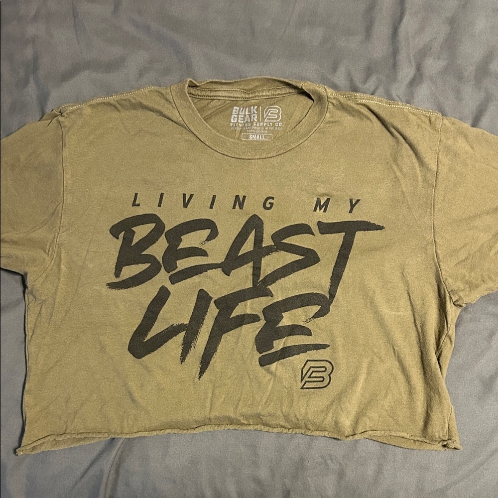 Olive 'Living My Beast Life' Cropped Tee